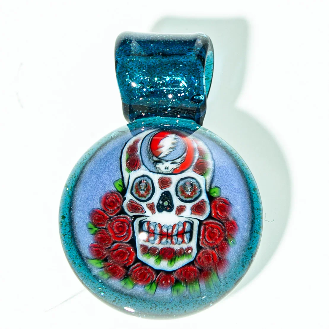 Strobel Glass - Blue Stardust Day Of The Dead & Roses Pendant